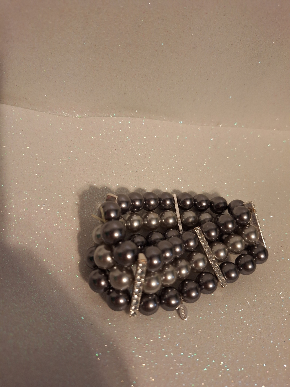 Elegant Gray Pearl Stretch Bracelet with Crystal Accents Roman And Sunstones